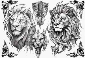 A warrior and a female lion tattoo idea