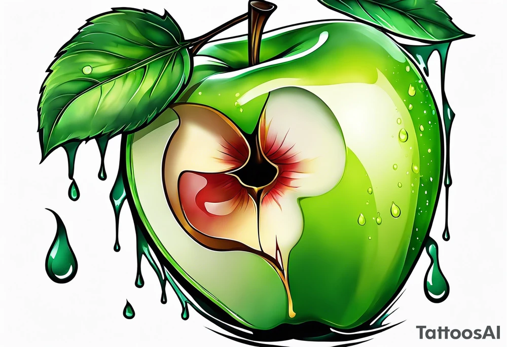 Dripping green apple tattoo idea