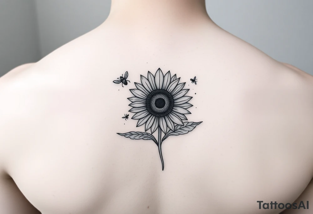 A book with a sunflower and bees as one page tattoo idea