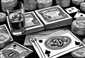 cards, money, dice, and whiskey on ice, tattoo idea
