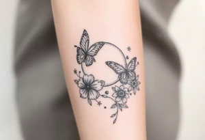 Butterflies flowers moon tattoo idea