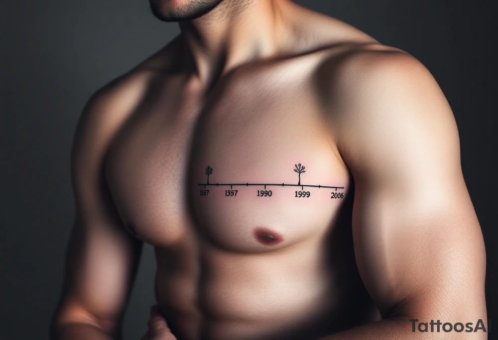 Make a family tree timeline 
With 1 parent year of birth 1957
And 4 kids 1980,1989,1998,2000 tattoo idea