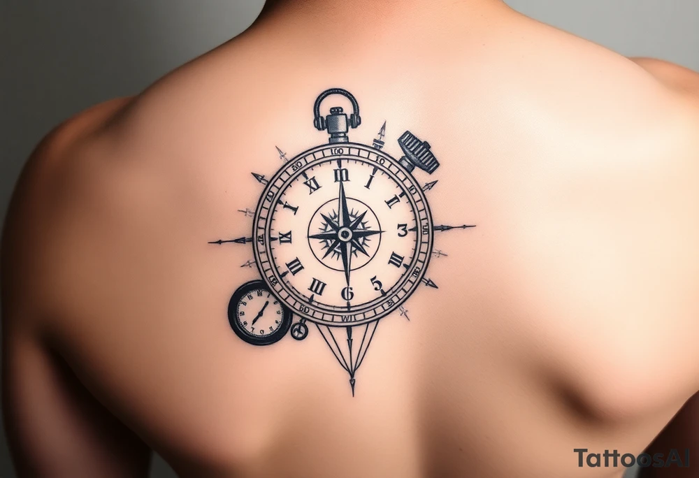 A tattoo with a sundial, stopwatch, analog, and digital clock fore forearm tattoo idea