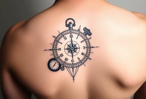 A tattoo with a sundial, stopwatch, analog, and digital clock fore forearm tattoo idea