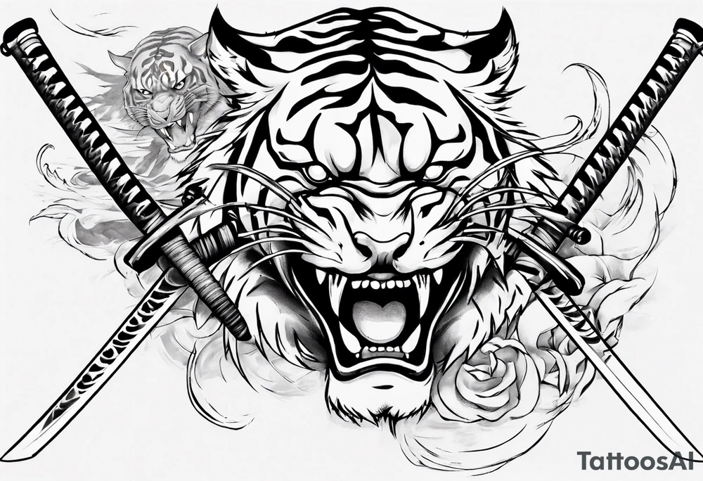 katana with demon tiger head tattoo idea