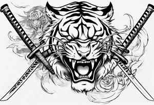 katana with demon tiger head tattoo idea