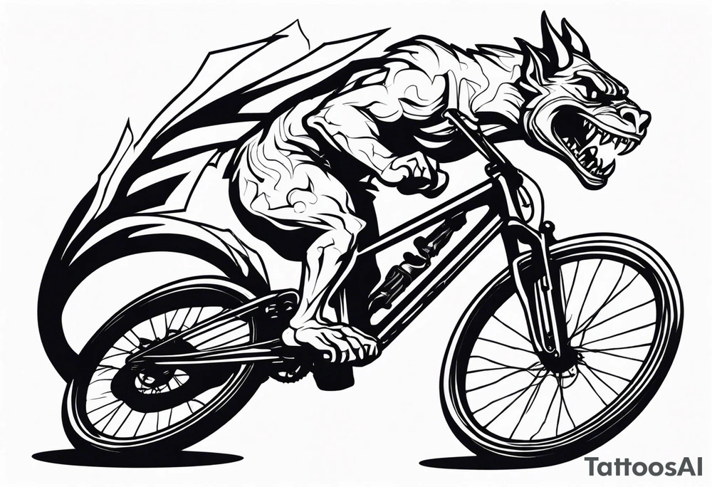 gargoyle riding a full suspension mountain bike with a shadow no background tattoo idea
