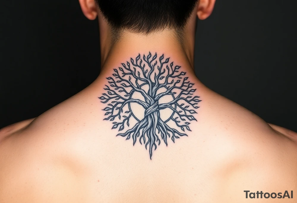 yggadrisl tree of life with circle tattoo idea