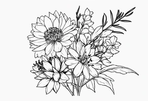 Aster and  delphinium tall bouquet tattoo idea