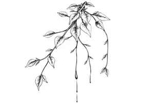 very long twisted plant with long leaves, dripping like ink, growing up under the cleavage tattoo idea