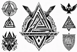 Valhalla 
Sword shield valknut fire tattoo idea