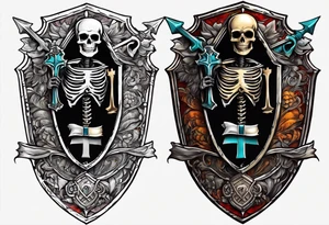 skeleton holding a shield with a cross on it tattoo idea