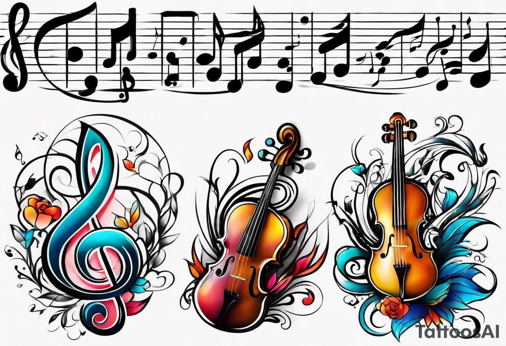 music note sleeve tattoo idea