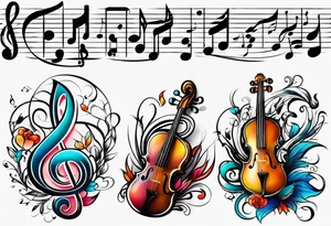 music note sleeve tattoo idea