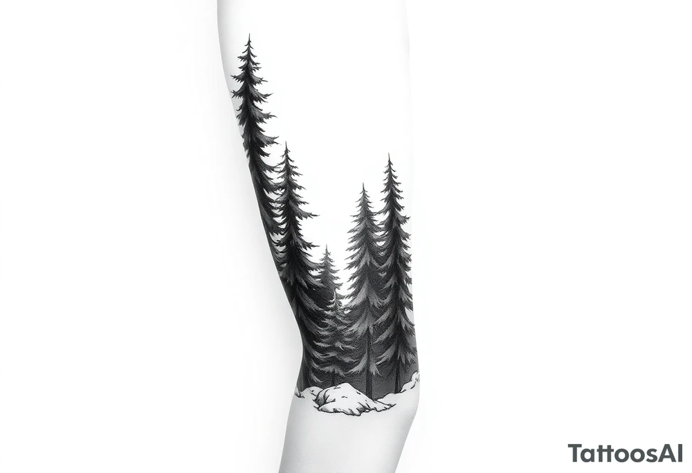 Coniferous forest tattoo sleeve black and gray tattoo idea Coniferous forest tattoo sleeve black and gray tattoo idea