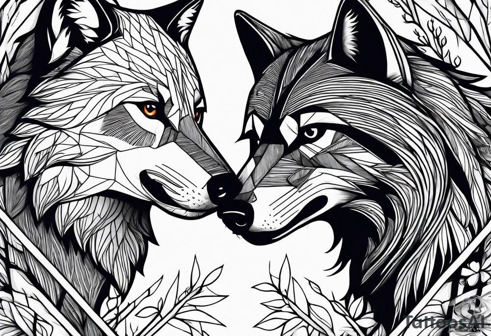fight between Wolf and raccoon
Background Woods tattoo idea
