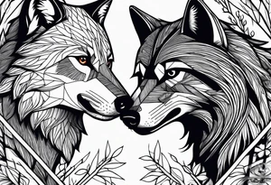 fight between Wolf and raccoon
Background Woods tattoo idea