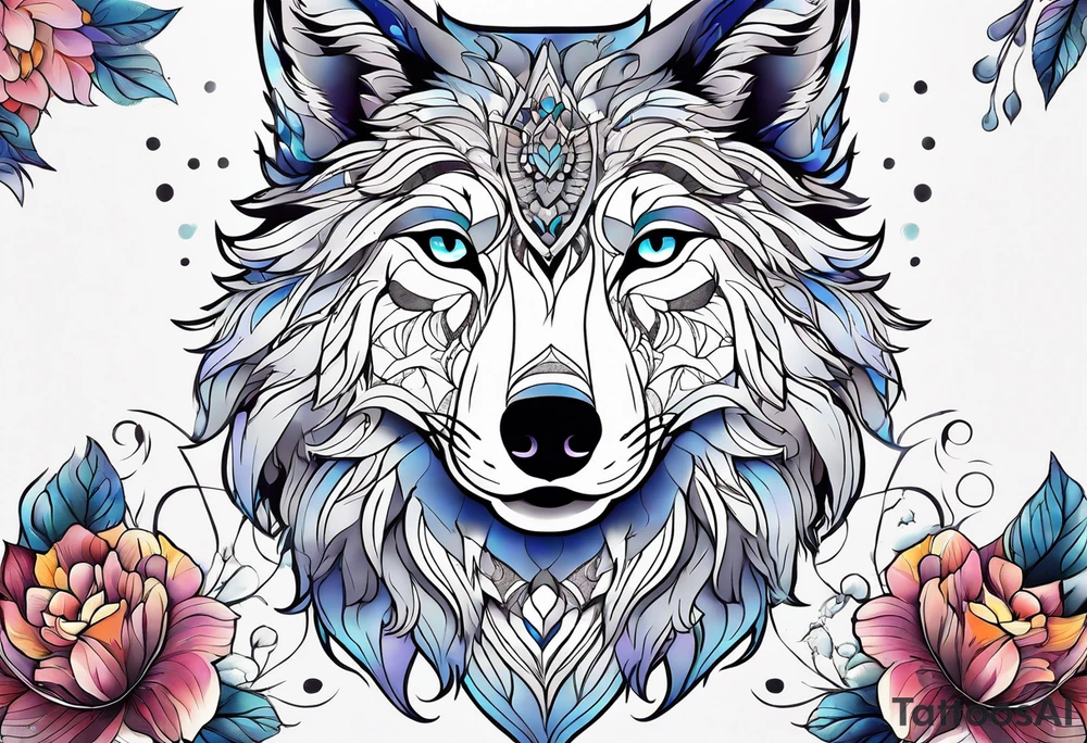 Wolf céleste, flower tattoo idea