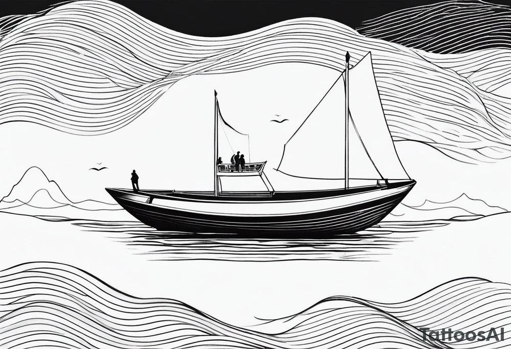 BOAT IN SEA WITH PEOPLE tattoo idea
