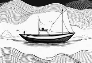BOAT IN SEA WITH PEOPLE tattoo idea
