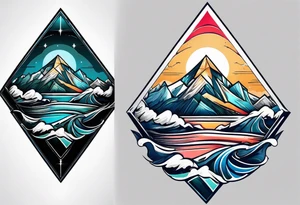 Mountains and ocean waves  crashing diamond shape tattoo idea