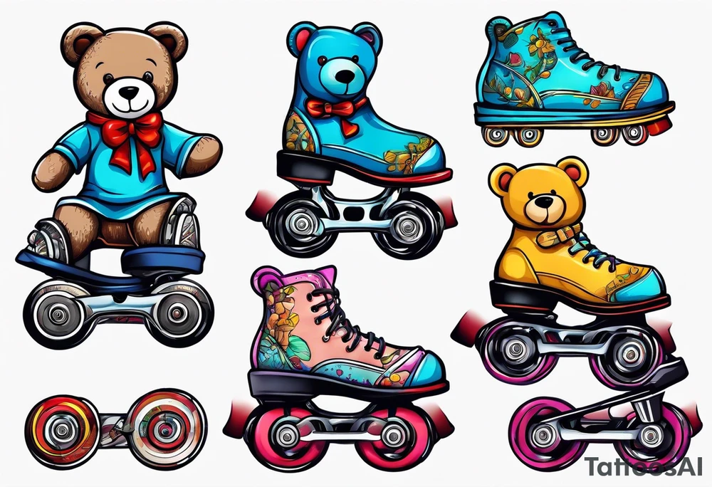teddy bear sized roller skates tattoo idea