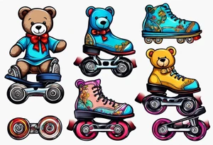 teddy bear sized roller skates tattoo idea