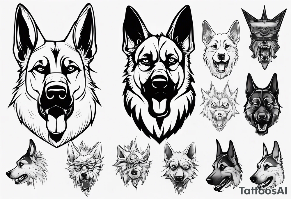 Angry German shepherd dog tattoo idea