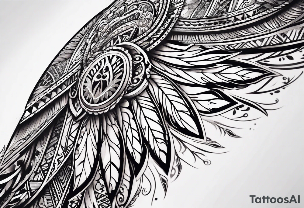 wings sleeve with filigree and african tribal patterns tattoo idea