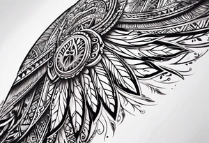 wings sleeve with filigree and african tribal patterns tattoo idea