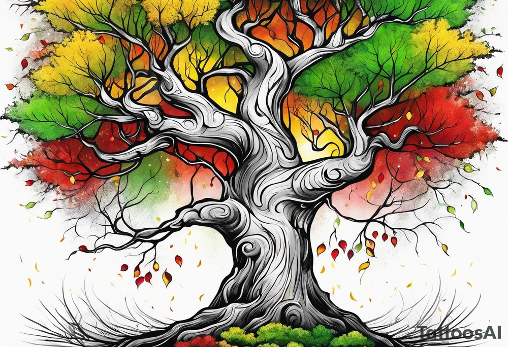 birch tree and includes the following wording "fuck cancer"
with yellow, green and red colours tattoo idea