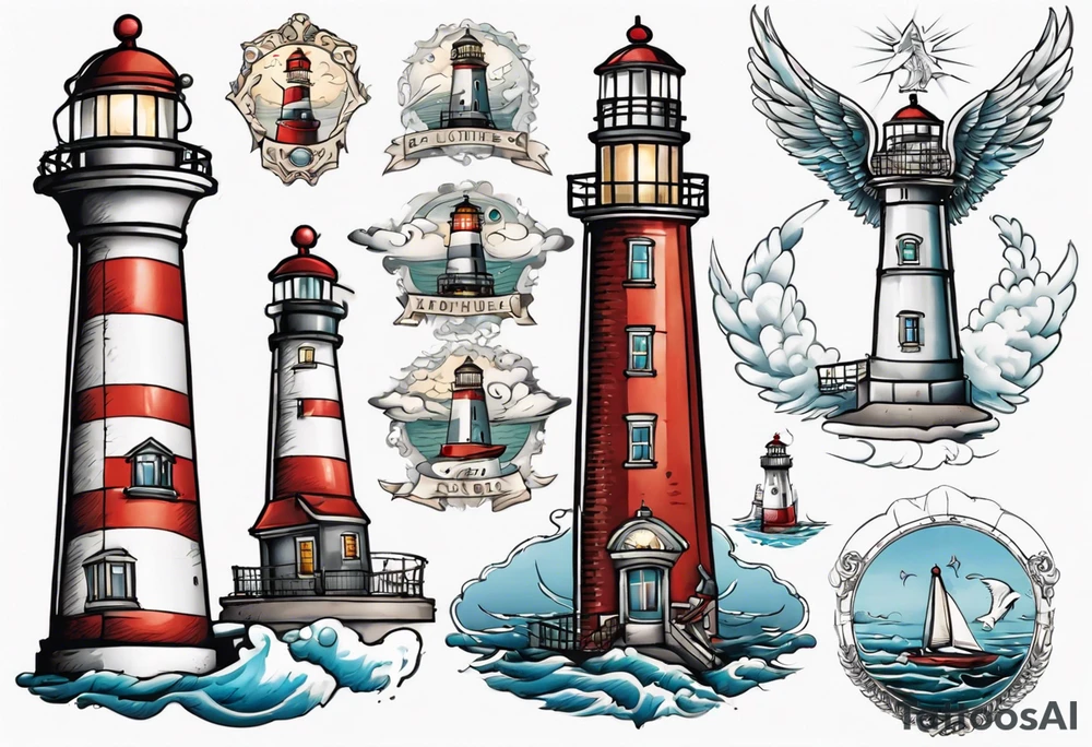 Lighthouse with balcony that had an angel standing on it tattoo idea