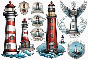 Lighthouse with balcony that had an angel standing on it tattoo idea