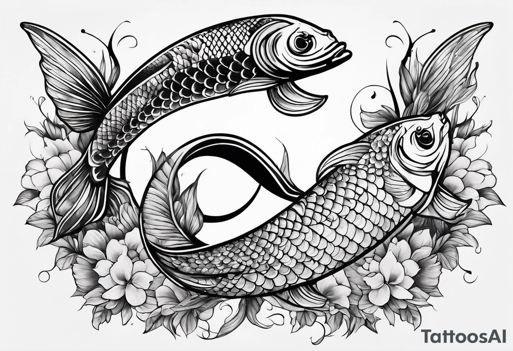 Infinity symbol with coi fish and name tattoo idea