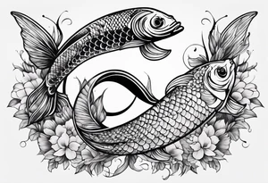 Infinity symbol with coi fish and name tattoo idea