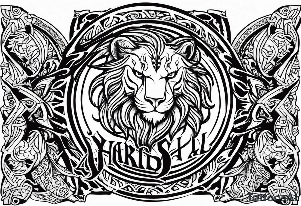 Valhalla sword shield dragon lion tattoo idea