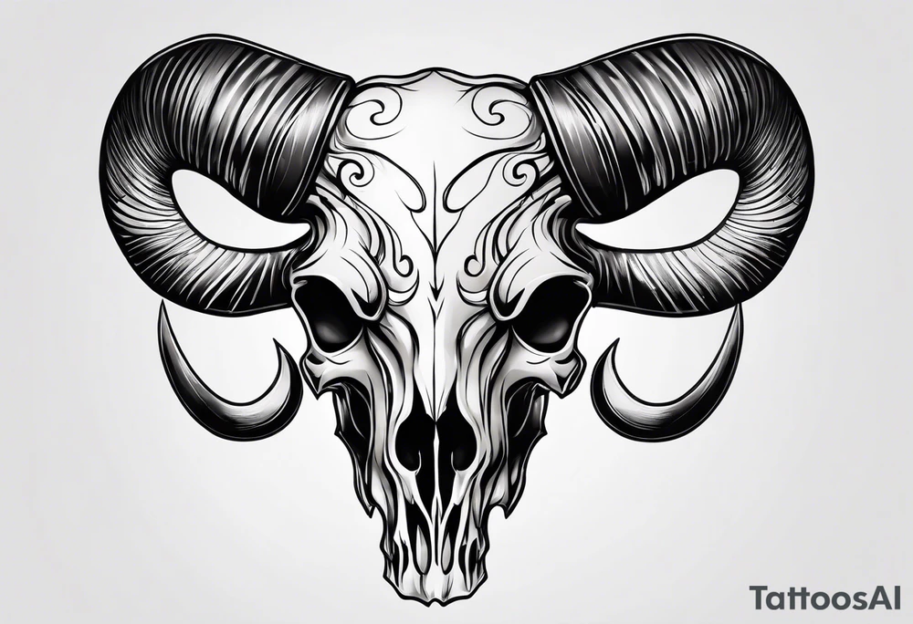 Long horn skull realistic tattoo idea