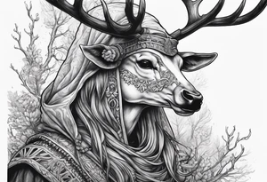 Hooded figure riding on a reindeer skeleton tattoo idea