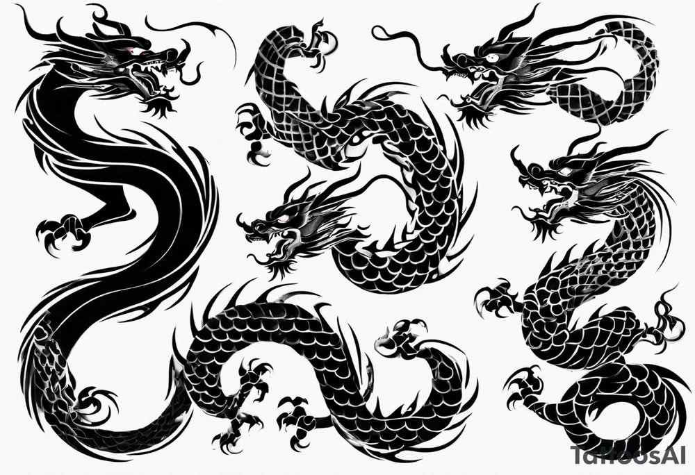 long chinese dragon with scales tattoo idea