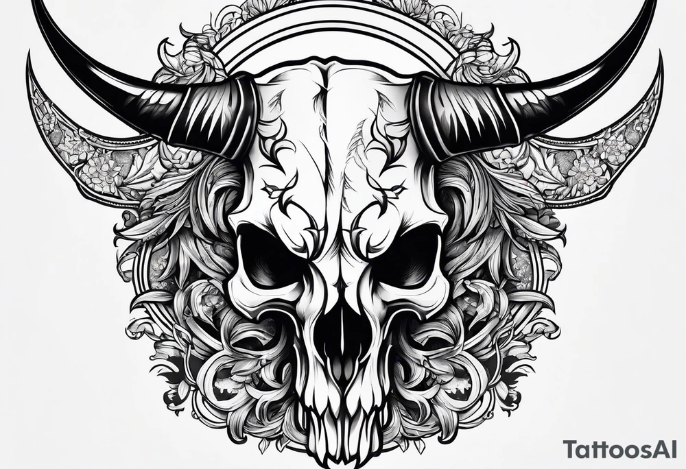 Long horn skull tattoo idea