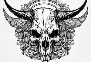 Long horn skull tattoo idea
