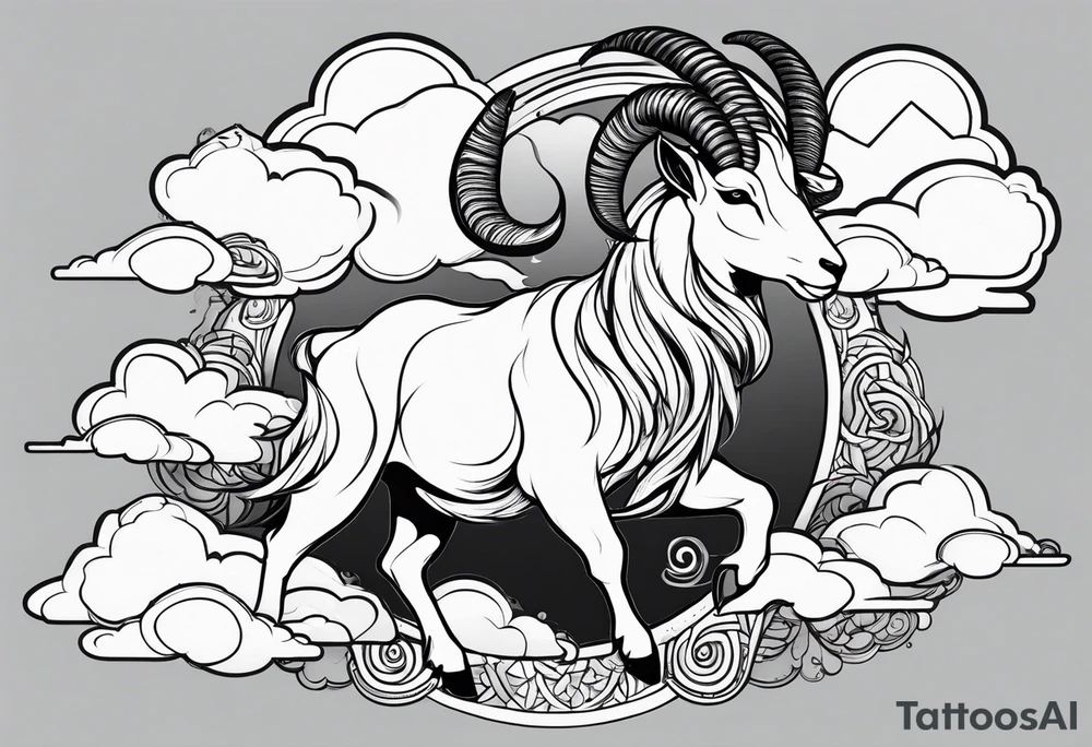 full body goat with clouds in japanese style tattoo idea