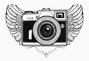 Camera at angle with angel wings tattoo idea