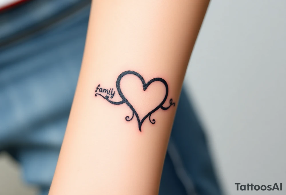 A infinity symbol, with one loop engraving the family, intertwined with a heart tattoo idea
