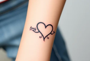 A infinity symbol, with one loop engraving the family, intertwined with a heart tattoo idea