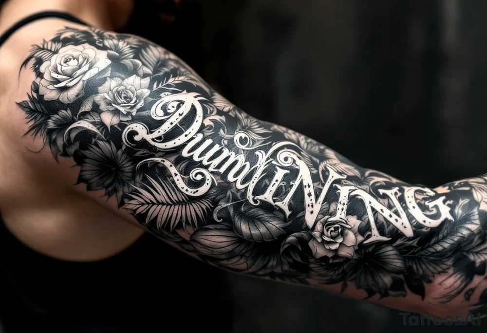 Dunning, with big jungle leaves, roses,palm trees tattoo idea Dunning, with big jungle leaves, roses,palm trees tattoo idea
