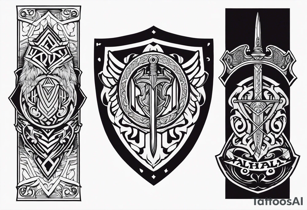 Valhalla sword shield tattoo idea