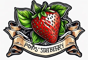 lonely strawberry wrapped in banner saying Pops tattoo idea