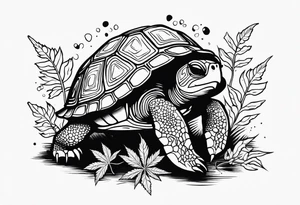 Turtle eating magic mushroom on a marijuana leaf tattoo idea