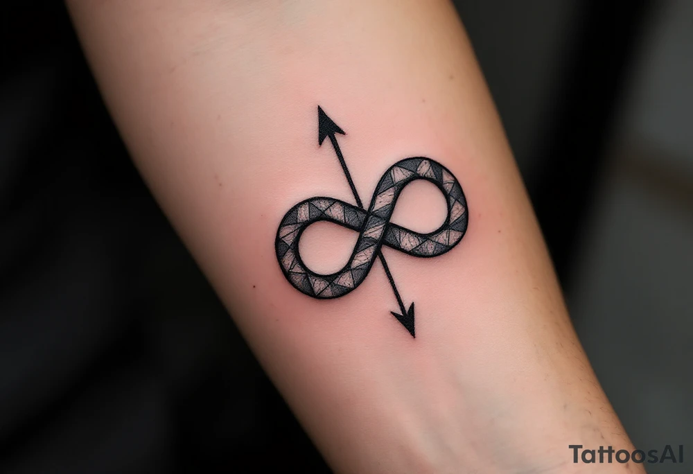 An arrow looping into an infinity symbol tattoo idea